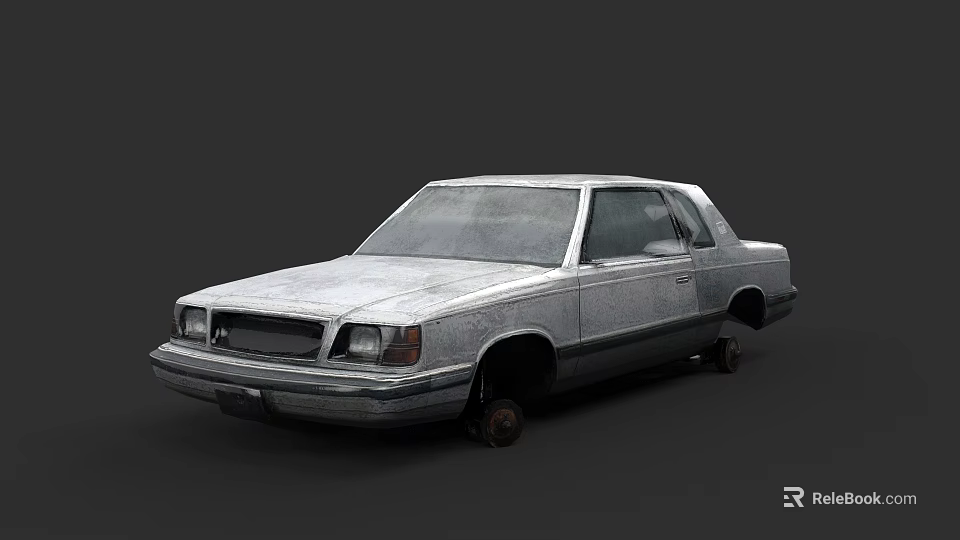 Old Rusty Classic Sedan Car With Damaged Wheels And Weathered Exterior Body 3d model 