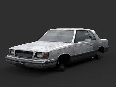 Old Rusty Classic Sedan Car With Damaged Wheels And Weathered Exterior Body 3d model