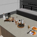 Delicious Breakfast Food Arranged On Modern Kitchen Countertop With Fresh Croissant And Coffee