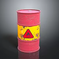 Rusty Red Industrial Oil Drum Container With Yellow Hazard Warning Label 3d model