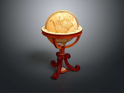 Vintage Globe With Wooden Carved Stand And Classic Antique Decorative Design 3d model