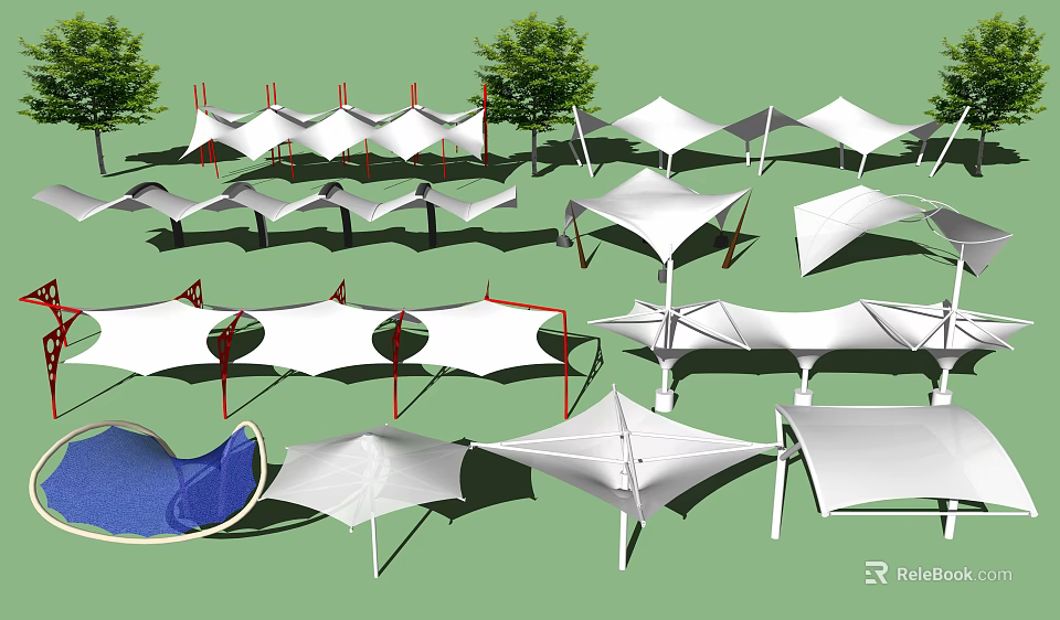 Tensile Membrane Structures in Various Shapes for Outdoor Green Space Design 3d model 