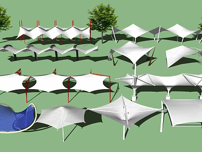 Tensile Membrane Structures in Various Shapes for Outdoor Green Space Design 3d model