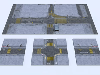 Detailed Road Infrastructure Layout with Intersection Traffic Markings Crosswalks and Lanes 3d model