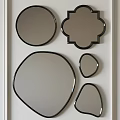 Stylish Decorative Mirrors with Black Frames in Various Shapes on White Wall 3d model