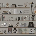 Modern Home Decorative Ornament Collection With Sculptures Vases Books And Plants On Shelves