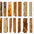 Natural Wooden Planks Displaying Various Rustic Textures and Unique Organic Shapes