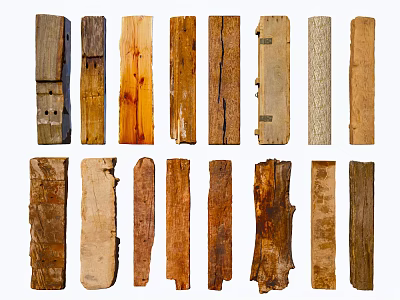Natural Wooden Planks Displaying Various Rustic Textures and Unique Organic Shapes 3d model