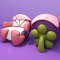 Pink And White Flower Shaped Public Chair With Green Decorative Elements On Purple Background