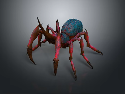 3D Model Spider With Blue Green Body And Red Textured Legs On Gray Background 3d model