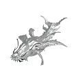 Silver Mythical Creature With Metallic Texture Sharp Teeth And Multiple Fins