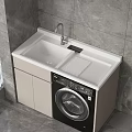 Modern Laundry Cabinet With Sink Countertop Faucet Washing Machine And Tile Wall