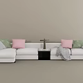 Large White Sectional Sofa With Green Pink Gray Pillows Black Table And Gray Throw 3d model