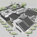 Traditional Chinese Architectural Complex Design Featuring Courtyard Layout And Multiple Trees 3d model