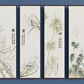 Traditional Chinese Scroll Paintings Featuring Plum Blossom Orchid Bamboo Chrysanthemum And Calligraphy
