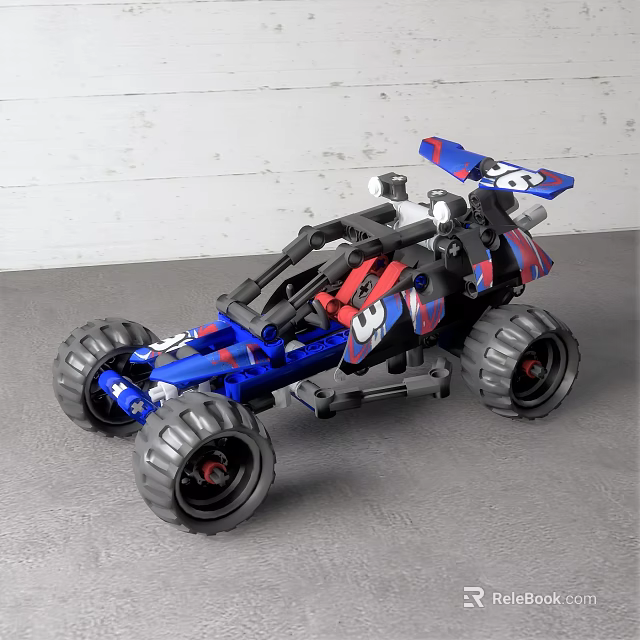 Blue Red Off Road Toy Car With Large Wheels Driver Figure And Number 95 3d model 