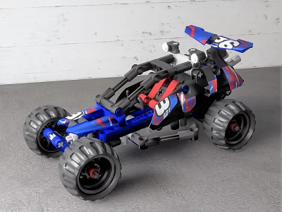 Blue Red Off Road Toy Car With Large Wheels Driver Figure And Number 95 3d model
