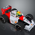 Red White Formula Racing Car With Barbizon Shell Canon Logos Rear Wing And Large Tyres