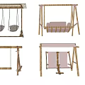 Modern Wooden Frame Swing Chairs with Woven and Cushioned Seats and Pink Accents