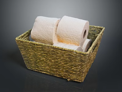 Wicker Basket Holding Soft Toilet Paper Rolls For Bathroom Organization 3d model