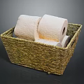 Wicker Basket Holding Soft Toilet Paper Rolls For Bathroom Organization