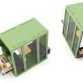 Green Office Cubicle Interior With Glass Doors Desk Chair And Plants