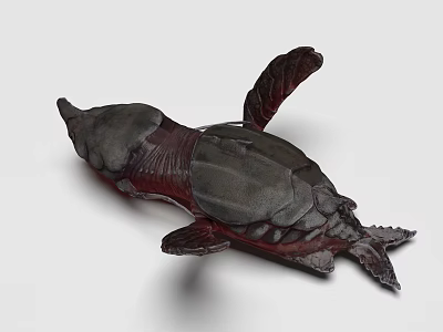 Detailed Aquatic Turtle With Dark Gray Shell Red Textured Flippers And Body 3d model