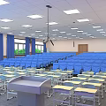 School Auditorium Featuring Blue Seats Large Screen Bright Lighting And Windows 3d model
