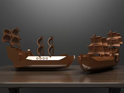Vintage Wooden Sailboat Decorative Ornament Set on Table Display Decoration 3d model