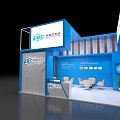Blue Exhibition Booth With EDC Logo Dongfang Cable White Chairs And Green Plants