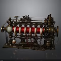 Vintage Mechanical Apparatus With Red Coils Metal Structure And Brass Components