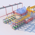 Integrated Industrial Equipment Configuration With Piping Systems Steel Frames Blue Tanks And Pump Units