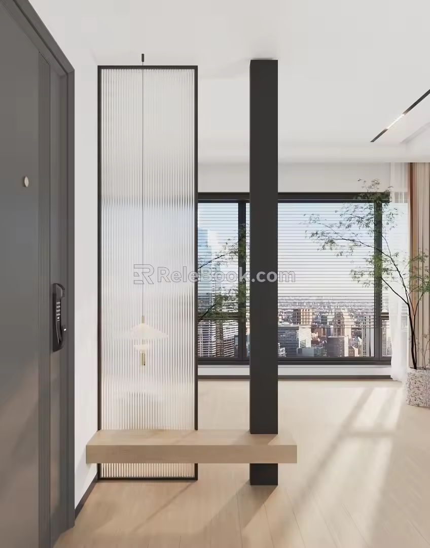 Entrance partition background wall Changhong glass partition chandelier 3d model