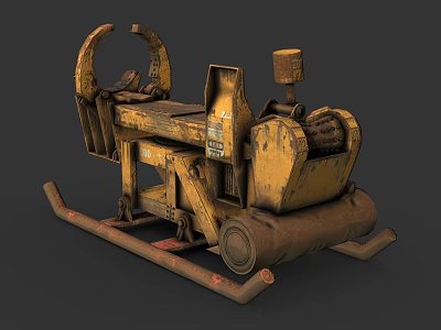 Old Yellow Rusty Industrial Machinery with Roller and Support Frame 3d model