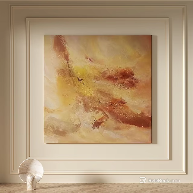 Abstract Painting With Warm Yellow Brown Beige Tones And Fluid Brushstrokes For Wall Decor 3d model 