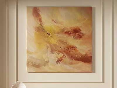 Abstract Painting With Warm Yellow Brown Beige Tones And Fluid Brushstrokes For Wall Decor 3d model