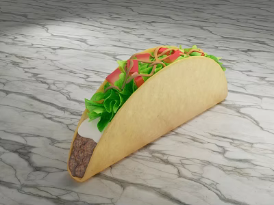 Delicious Taco With Ground Beef Fresh Lettuce And Tomato On Marble Surface 3d model