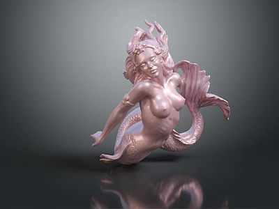 Pink Mermaid Statue With Elegant Female Figure And Sculpted Fish Tail Design 3d model