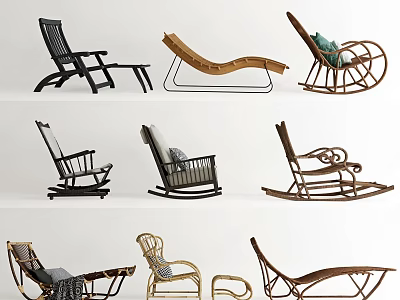 Stylish Lounge Chairs With Modern and Classic Designs Wooden and Metal Frames Rocking Models 3d model