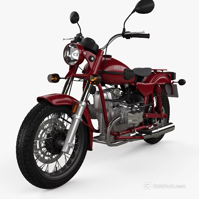Red Vintage Motorcycle With Classic Headlight Black Seat And Silver Engine And Black Tires 3d model 