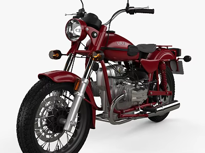 Red Vintage Motorcycle With Classic Headlight Black Seat And Silver Engine And Black Tires 3d model