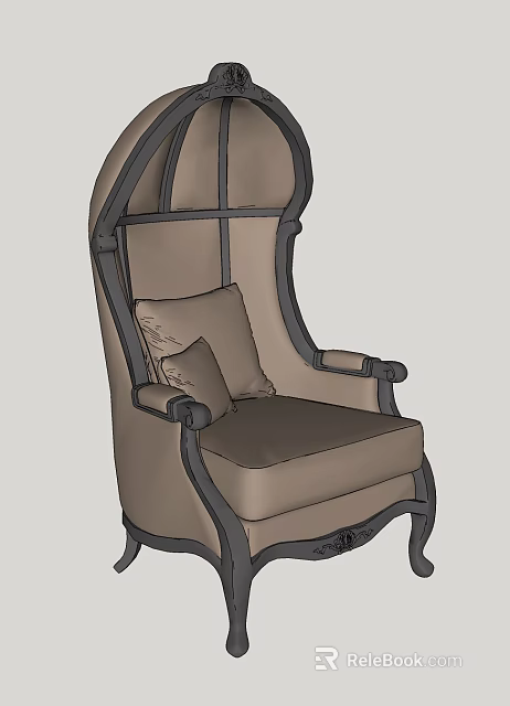 Classic Single Sofa With Fabric Upholstery Wooden Accents And Decorative Pillows 3d model 