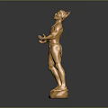 Golden Male Statue With Outstretched Arms Standing On Shiny Base