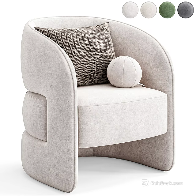 Modern Light Beige Single Sofa With Accent Pillow And Round Cushion Design 3d model 
