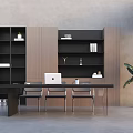 Modern Minimalist Sideboard With Shelves Table Chairs And Potted Plant