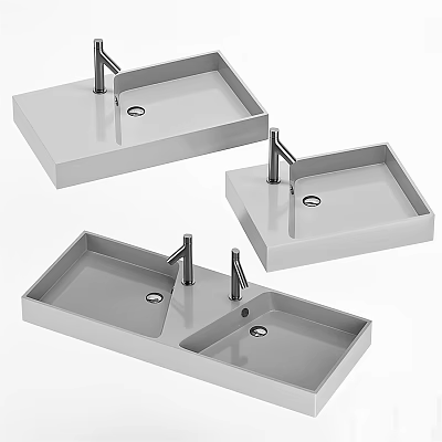 Various Modern Bathroom Washbasin Designs With Single Double Bowl And Chrome Faucets 3d model