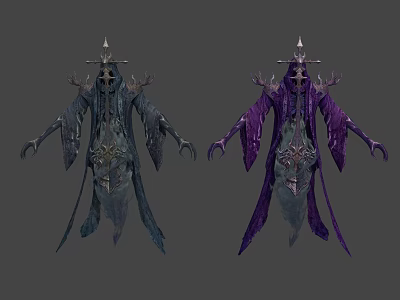 Mystical Tattered Robed Characters Creatures Skull Heads Spiked Crowns Purple Dark Blue 3d model