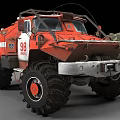 Red Off Road Vehicle With Number 98 Large Tires And Metal Bumper