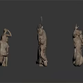 Ancient Terracotta Sculpture Carving with Diverse Human Figures Holding Weapons Running and Dynamic Poses