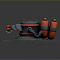 Futuristic Weapon Turret With Red Cylindrical Components And Yellow Circular Top On Square Platform